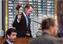  ?? William Luther/Staff file photo ?? Speaker Dade Phelan convenes the House for a third special session on Oct. 9. The state GOP censured him Saturday.