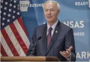  ??  ?? Gov. Asa Hutchinson speaks during a COVID-19 update on Thursday, June 25, at the state Capitol in Little Rock. (Arkansas DemocratGa­zette/ John Sykes Jr.)