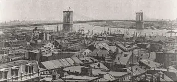  ?? Library of Congress ?? A view from a rooftop of the Brooklyn Bridge, circa 1888, five years after it opened, crossing the East River to link Manhattan and Brooklyn.