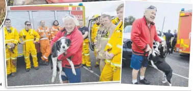  ??  ?? RUFF DAY: Dog Jimmy became stranded (inset) after falling down a Bells Beach cliff before being rescued by the CFA and SES, then finally reunited with a familiar face. Pictures: MARK WILSON