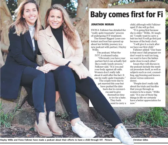  ??  ?? Hayley Willis and Fiona Falkiner have made a podcast about their efforts to have a child through IVF.
Picture:
Christian Gilles