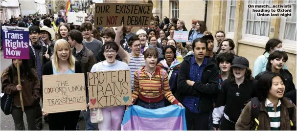  ?? ?? On march...activists heading to Oxford Union last night