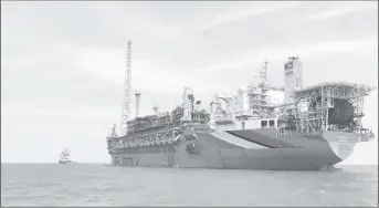 ??  ?? The Liza Destiny Floating Production, Storage and Offloading (FPSO) vessel, which is in Guyana’s waters, in the offshore Stabroek Block, has a production capacity up to 120,000 barrels of oil per day. (ExxonMobil photo)