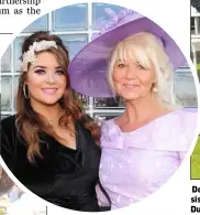  ??  ?? Donna Mackin (centre), winner of the Best Dressed Lady Competitio­n at Dundalk Stadium, with sisters, Adele Digney and Kelly O’Hare. INSET LEFT: Noeleen and Amy Bell at the dual race day at Dundalk Stadium.