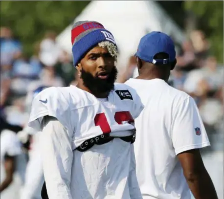  ?? THE ASSOCIATED PRESS ?? Giants receiver Odell Beckham Jr. walks on the field at the Lions’ training facility Tuesday in Allen Park, Mich.