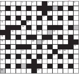  ?? ?? FOR your chance to win, solve the crossword to reveal the word reading down the shaded boxes. HOW TO ENTER: Call 0901 293 6233 and leave today’s answer and your details, or TEXT 65700 with the word CRYPTIC, your answer and your name. Texts and calls cost £1 plus standard network charges. Or enter by post by sending completed crossword to Daily Mail Prize Crossword 16,879, PO Box 28, Colchester, Essex CO2 8GF. Please include your name and address. One weekly winner chosen from all correct daily entries received between 00.01 Monday and 23.59 Friday. Postal entries must be date-stamped no later than the following day to qualify. Calls/texts must be received by 23.59; answers change at 00.01. UK residents aged 18+, excl NI. Terms apply, see Page 50. No 16,879