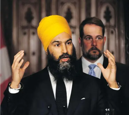  ?? PATRICK DOYLE/THE CANADIAN PRESS ?? NDP Leader Jagmeet Singh suggested the B.C. and federal government­s should go to the Supreme Court to rule on the Kinder Morgan project. He wants to look like a neutral peacemaker when the federal NDP’s pipeline stance is already clear, writes Don Braid.