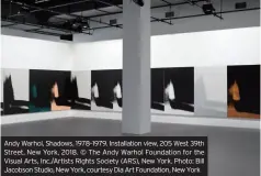  ??  ?? Andy Warhol, Shadows, 1978–1979. Installati­on view, 205 West 39th Street, New York, 2018. © The Andy Warhol Foundation for the Visual Arts, Inc./artists Rights Society (ARS), New York. Photo: Bill Jacobson Studio, New York, courtesy Dia Art Foundation, New York