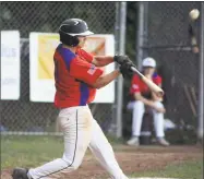  ?? Dave Phillips / For Hearst Connecticu­t Media ?? Middletown’s Connor Cardi flies out to center field against North Haven on Tuesday in North Haven.