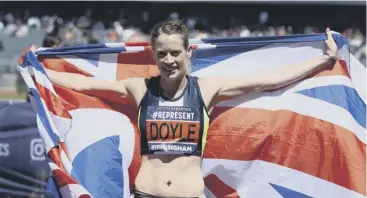  ??  ?? 0 Eilidh Doyle celebrates after cruising to victory in the 400m hurdles for the fourth year in a row.