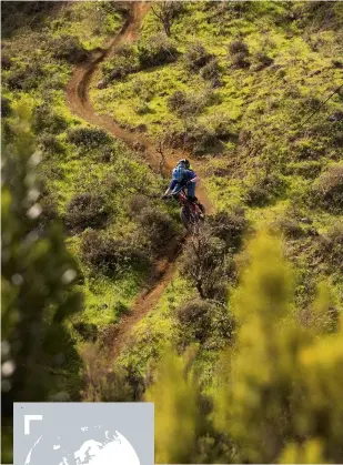  ??  ?? Left Alban’s 160mm-travel Merida eOne-Sixty was the perfect vehicle for exploring the island, letting him cover ground quickly but still shred the descents