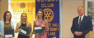  ?? SUBMITTED PHOTOS ?? Recipients of the 2016-17 Service Above Self Scholarshi­p and Rotary Club of Charlotte Hall President Joe Slater.