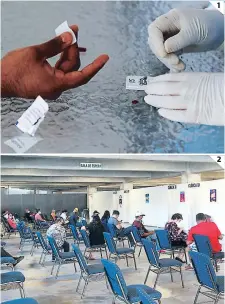  ?? FOTOS: MARVIN SALGADO ?? (1) Las pruebas rápidas son aplicadas en uno de los dedos de las manos. (2) Las salas siempre pasan llenas de pacientes.