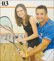  ?? Picture: FREDLIN ADRIAAN ?? 03 SPORT FANATICS: Alison and Marcus Oshry warm up for a round of squash at Westview Squash Club