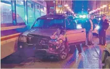  ?? NETWORK VIDEO PRODUCTION­S ?? A Mitsubishi Montero rear- ended a CTA bus and a Chicago Police squad car early Thursday in the 500 block of South State Street.
|