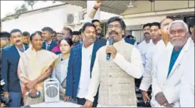  ?? ANI ?? Jharkhand chief minister Hemant Soren addresses the media in Ranchi on Thursday.