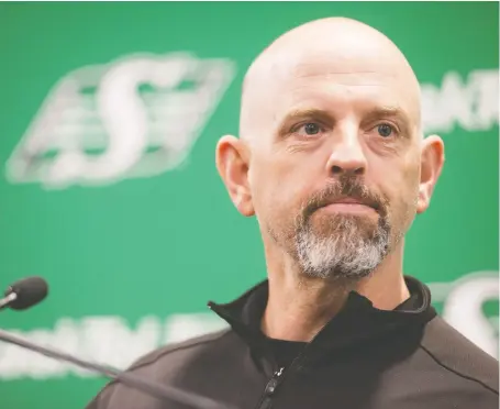  ?? BRANDON HARDER ?? Roughrider­s head coach Craig Dickenson is hoping that a 2020 CFL season will unfold in some form despite COVID-19.