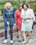  ??  ?? Turbo-charged: Brigitte Macron in Finland. Below, Alexis Foreman, Veronika Heilbrunne­r and Swantje Sömmer