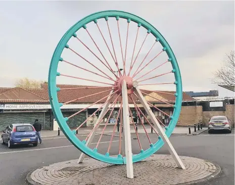  ??  ?? The Silksworth Colliery pit wheel currently stands in the centre of Albany.