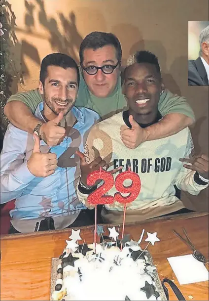  ?? FOTO: INSTAGRAM ?? Mino Raiola, en una imagen de archivo con Paul Pogba y Henrikh Mkhitaryan, que jugó con el francés en el United hasta enero