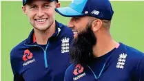  ?? PA ?? Old hands: Joe Root and Moeen Ali share a joke yesterday