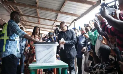  ?? Patrick Meinhardt/AFP/Getty Images ?? The Labour party’s Peter Obi casts his ballot at a polling station in Amatutu, during Nigeria's presidenti­al election last month. Photograph: