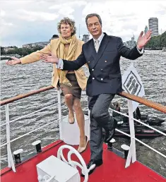  ??  ?? Looking for floating voters: Kate Hoey and Nigel Farage; left, Boris; inset, Bob Geldof