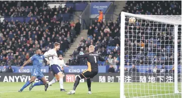  ??  ?? Tottenham’s Fernando Llorente misses a chance to score during the English Premier League against Leicester City at King Power Stadium in Leicester, central England. — Reuters photo