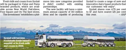  ??  ?? Synlait will become Foodstuffs South Island’s supplier of its fresh milk and cream in 2019.