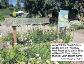  ?? AVON WILDLIFE TRUSTS ?? Avon Wildlife Trusts’ Grow Wilder site, off Frenchay Park Road, sells plants that will benefit the creatures that call your garden home