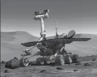  ?? NASA/JPL/CORNELL ?? This is an artist’s drawing of one of the twin Mars rovers as it would look on the planet’s surface. Opportunit­y has died after a 15-year mission.