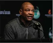  ?? MORRY GASH — THE ASSOCIATED PRESS ?? Doc Rivers speaks after being introduced as the Milwaukee Bucks head coach at a news conference on Saturday in Milwaukee.