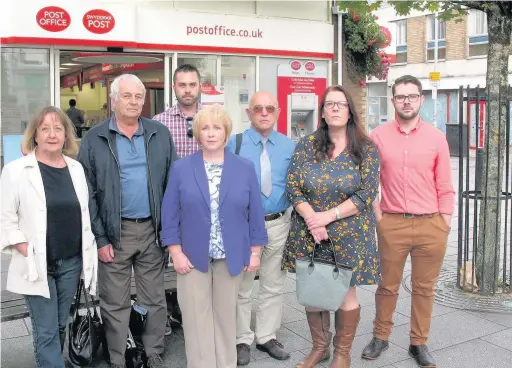  ??  ?? Regional Welsh Conservati­ve AM Suzy Davies, front, outside Bridgend Post Office with council candidates Caroline Vaughan, Alex Williams, Aniel Pucella, Carolyn Webster and Tyler Walsh