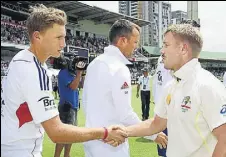  ?? GETTY IMAGES ?? Joe Root (left) feels competitiv­e about the Ashes but won’t refer to it as ‘war’, like David Warner (right) recently said.