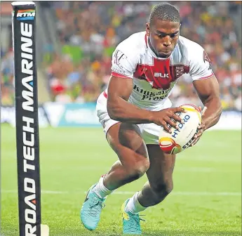  ??  ?? Jermaine McGillvary scored against Australia in England’s opening Rugby League World Cup game