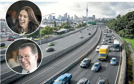  ?? FILE ?? Prime Minister Jacinda Ardern and Finance Minister Grant Robertson, inset, announced a $12 billion infrastruc­ture package in Auckland.