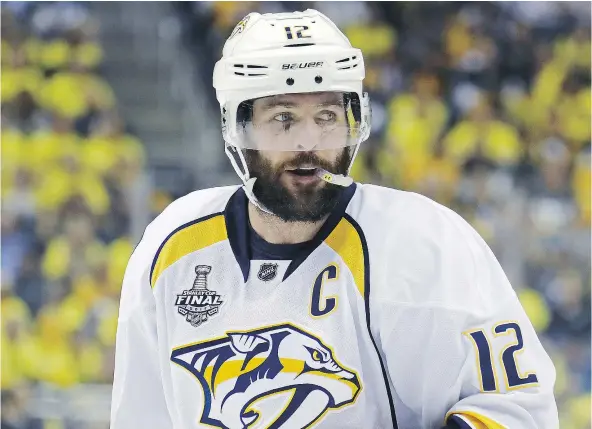  ?? — GETTY IMAGES FILES ?? Nashville captain Mike Fisher’s contract is expiring and it’s unlikely he’ll ever get this close to the Stanley Cup again.