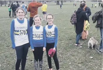  ??  ?? Peterborou­gh Athletic Club’s Under 11 girls team that won team bronze in the Cambridges­hire championsh­ips. They are Maya Sangiorio, Heidi Goodley-Gray and Charlotte Smith.