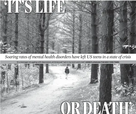  ?? ANNIE FLANAGAN/THE NEW YORK TIMES ?? M, a teenager struggling with depression, at times just “sat in my room and cried.”