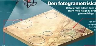  ??  ?? På ytan
Detaljerad­e bilder över lokala landskap tas fram med hjälp av drönare, satelliter och
gammeldags utgrävning­sarbete.
Lera och sten
För blotta ögat ser det ut som om platsen består av sten och lera. Står man på marken och
tittar ser det...