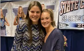  ?? PHOTO PROVIDED BY RAEGAN BEERS ?? Former Valor Christian High School girls basketball stars Raegan Beers, left, and Kindyll Wetta pose for a photo during the team’s senior banquet after the 2020-21 season.