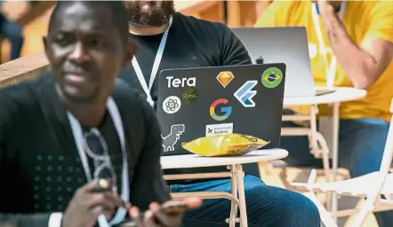  ?? — Photos: Bloomberg ?? An attendee working on a laptop computer during the 2018 Google I/O Developers Conference in Mountain View.