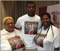  ?? Submitted photo ?? Arkansas quarterbac­k commitment KJ Jefferson has received a lot of support from his grandmothe­r, Jessie Wilson (left), and mother, Katorie Moore, concerning his decision to play for the Razorbacks.