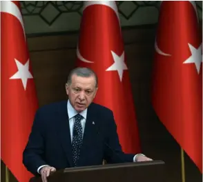  ?? AFP ?? El presidente turco, Recep Tayyip Erdogan, da un discurso en el complejo presidenci­al de Ankara, en Turquía.