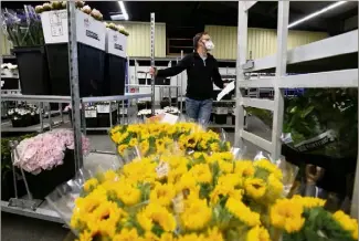  ?? (Photos Luc Boutria) ?? Producteur­s, employés du marché, fleuristes, grossistes… Tout le monde porte un masque pour cette reprise d’activité tant attendue.