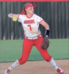  ??  ?? Taylor Phillips and the LFO Lady Warriors will host the Region 6-AAA championsh­ip series against Calhoun, starting with a doublehead­er on Wednesday of this week. (Photo by Scott Herpst) Ringgold 4, Bremen 3