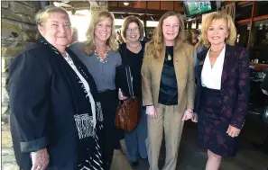  ?? Dan Watson/The Signal ?? (Above) From left: Joan MacGregor, Christy Smith, Teresa Todd, Lynne Plambeck and Vicki Engbrecht attend a luncheon to honor 51 of the most influentia­l individual­s in Santa Clarita on Wednesday. (Below) From left: Bill Miranda, Jim Backer and John Shaffery chat during the luncheon.