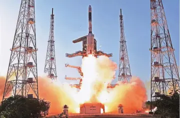  ?? PHOTO: PTI ?? Isro’s communicat­ion satellite GSAT-9 lifts off from the Satish Dhawan Space Centre in Sriharikot­a on Friday