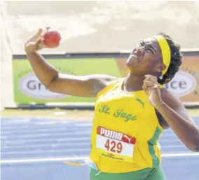  ??  ?? Jamora Alves of St.jago competes to win the Class Two shot put with a throw of 14.93m.