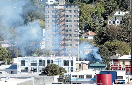  ?? PHOTO: ROB KITCHIN/FAIRFAX NZ ?? Smoke pours from The Bresolin on Willis St, Wellington, on Sunday morning. The restaurant could be closed for up to two weeks.